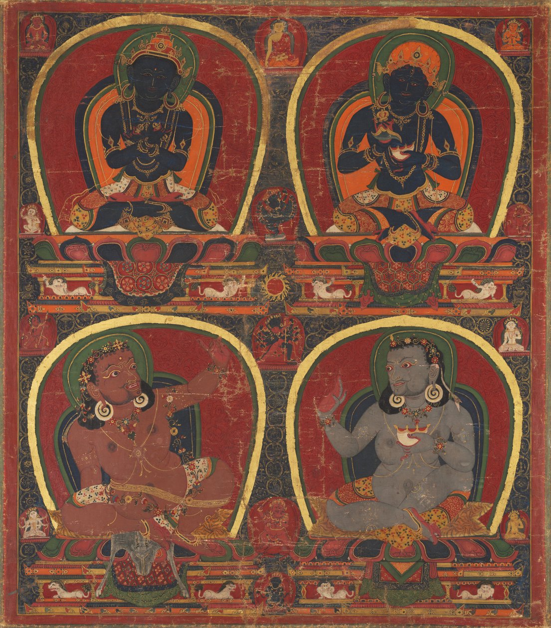 Vajradhara و Nairatmya و Mahasiddhas Virupa و Kanha ، ج. 1450. بواسطة غير معروف