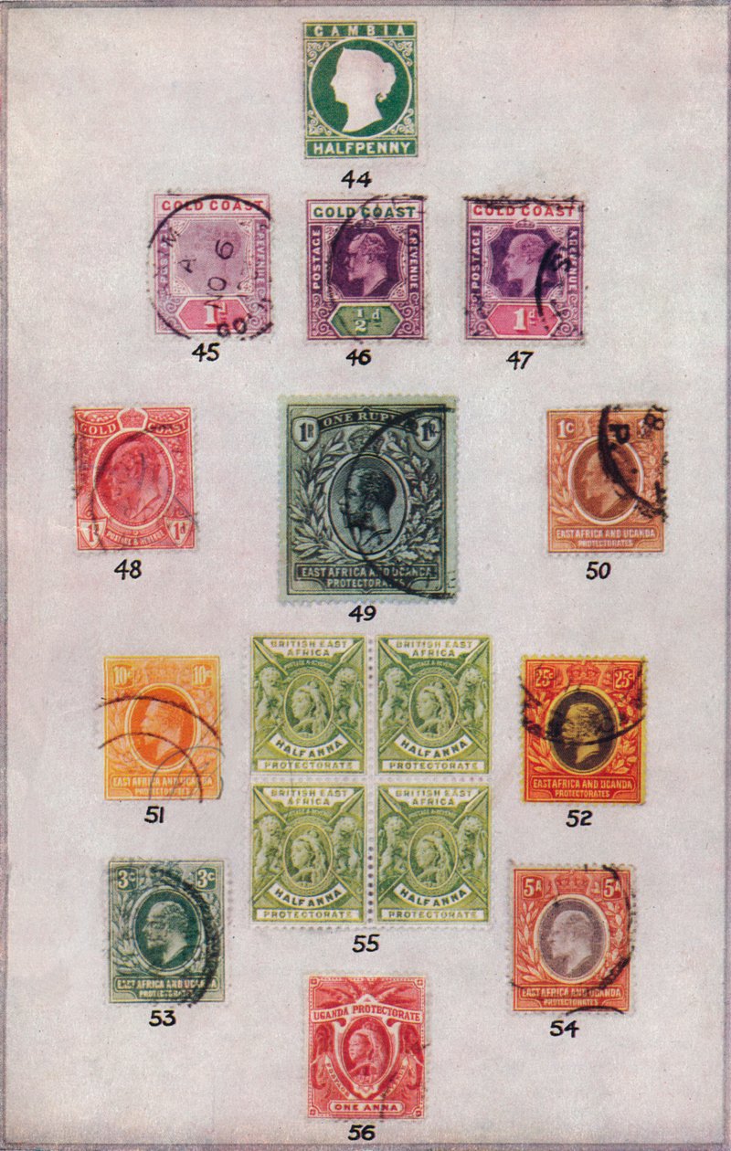 طوابع مختلفة لأفريقيا ، الأرقام 44-56 ، c1943 ، 1944 بواسطة غير معروف