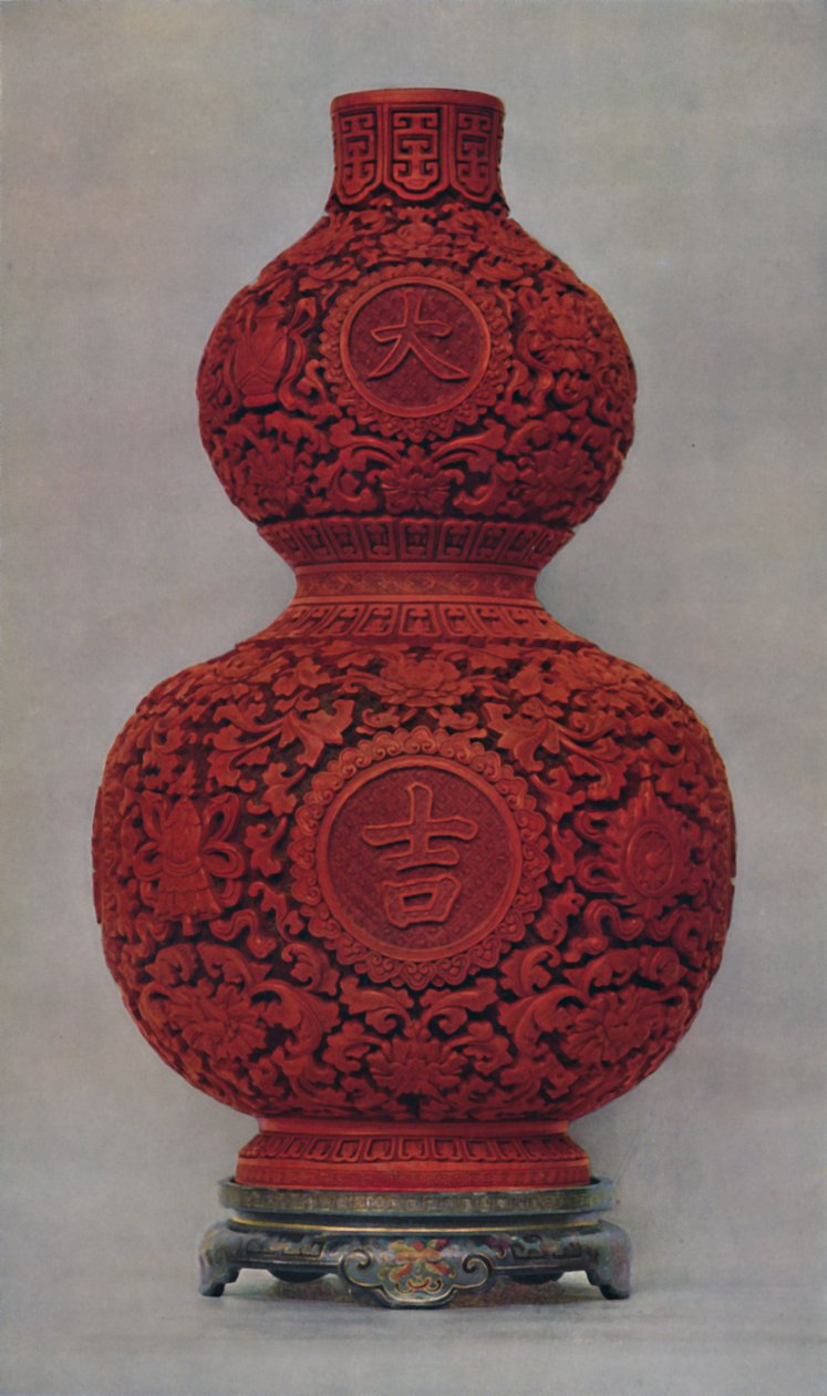 إناء من الطلاء الأحمر المنحوت على أرضية خضراء زيتية مع حامل طلاء مسطح ، 1928 بواسطة غير معروف