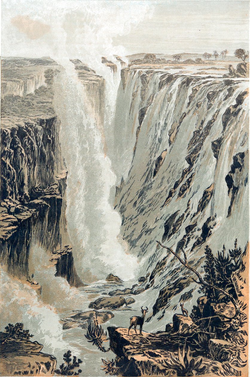 شلالات فيكتوريا ، أفريقيا ، من الشرق ، 1866 بواسطة غير معروف