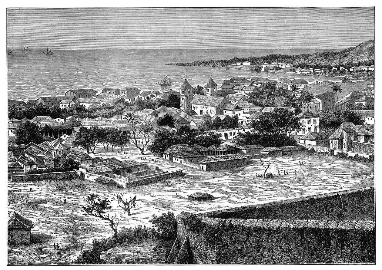 منظر لطريق الطريق وبلدة سان باولو دي لواندا ، أنغولا ، غرب أفريقيا ، c1890 بواسطة غير معروف