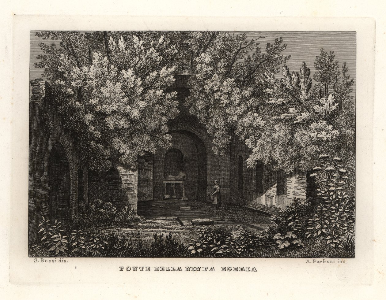 منظر لربيع الحورية Egeria ، Fonte della Ninfa Egeria ، باركو كافاريلا ، روما بواسطة غير معروف