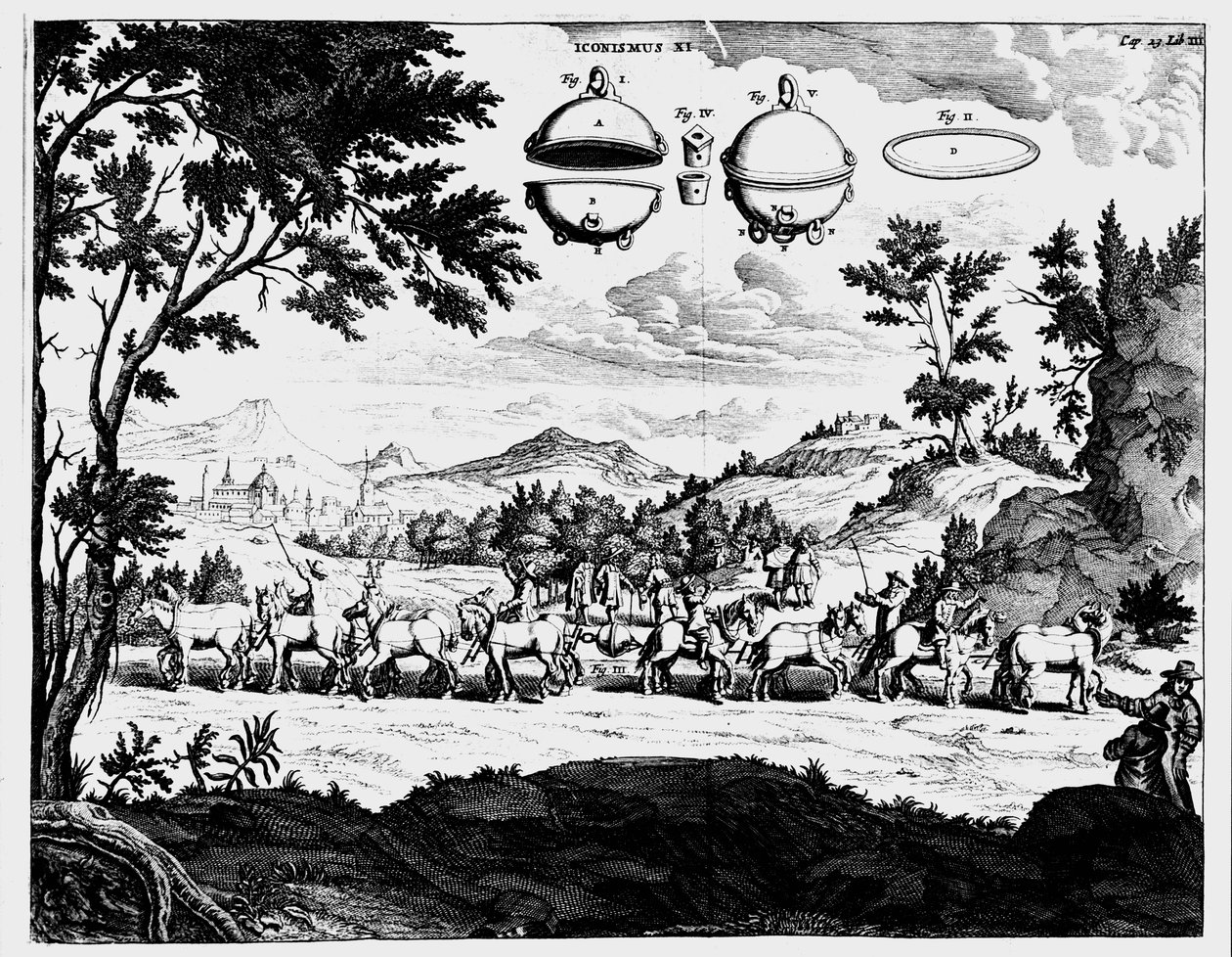 مظاهرة فون جيريكس لقوة ضغط الهواء ، 1672 بواسطة غير معروف