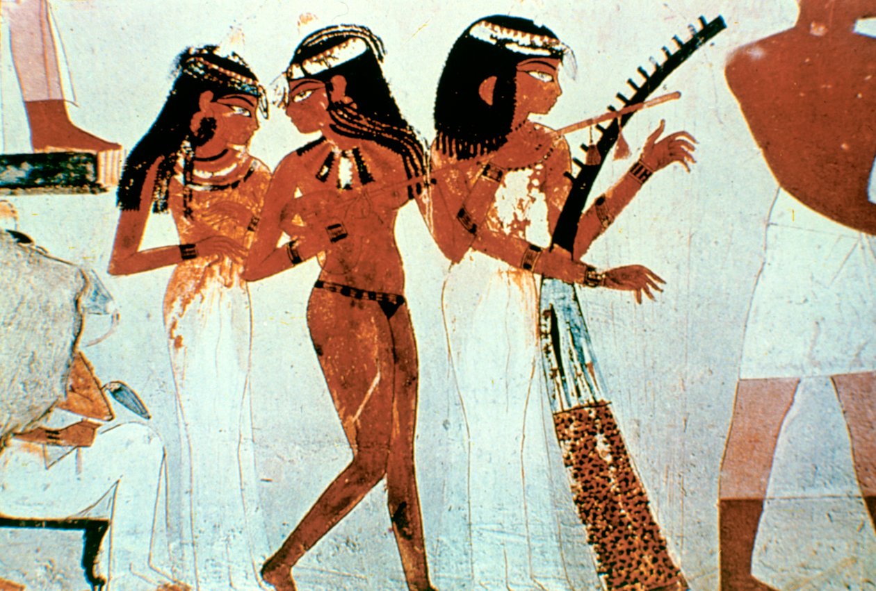 لوحة جدارية ، تفصيل ، مجموعة من الموسيقيين ، ضريح نخت ، طيبة بواسطة غير معروف