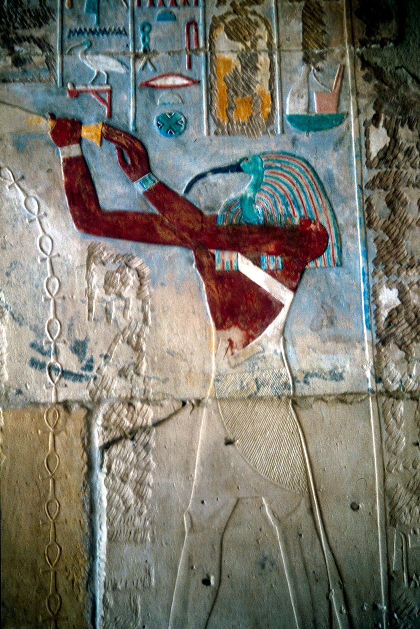لوحة جدارية تصور الإله تحوت ، معبد رمسيس الثالث ، مدينة هابو ، مصر ، c1187-c1156 قبل الميلاد بواسطة غير معروف