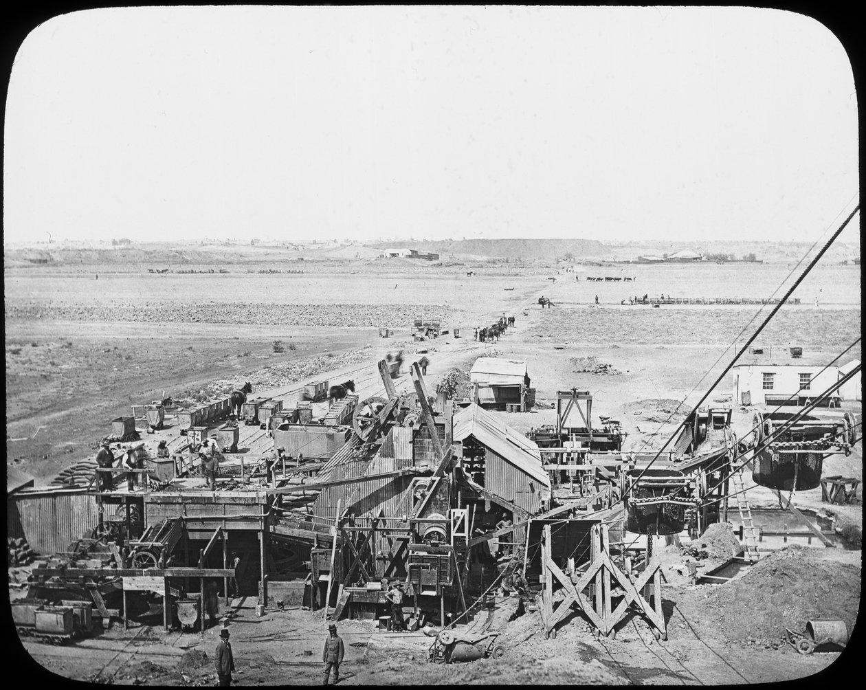معدات غسيل وأرضيات في منجم ، جنوب أفريقيا ، c1890 بواسطة غير معروف