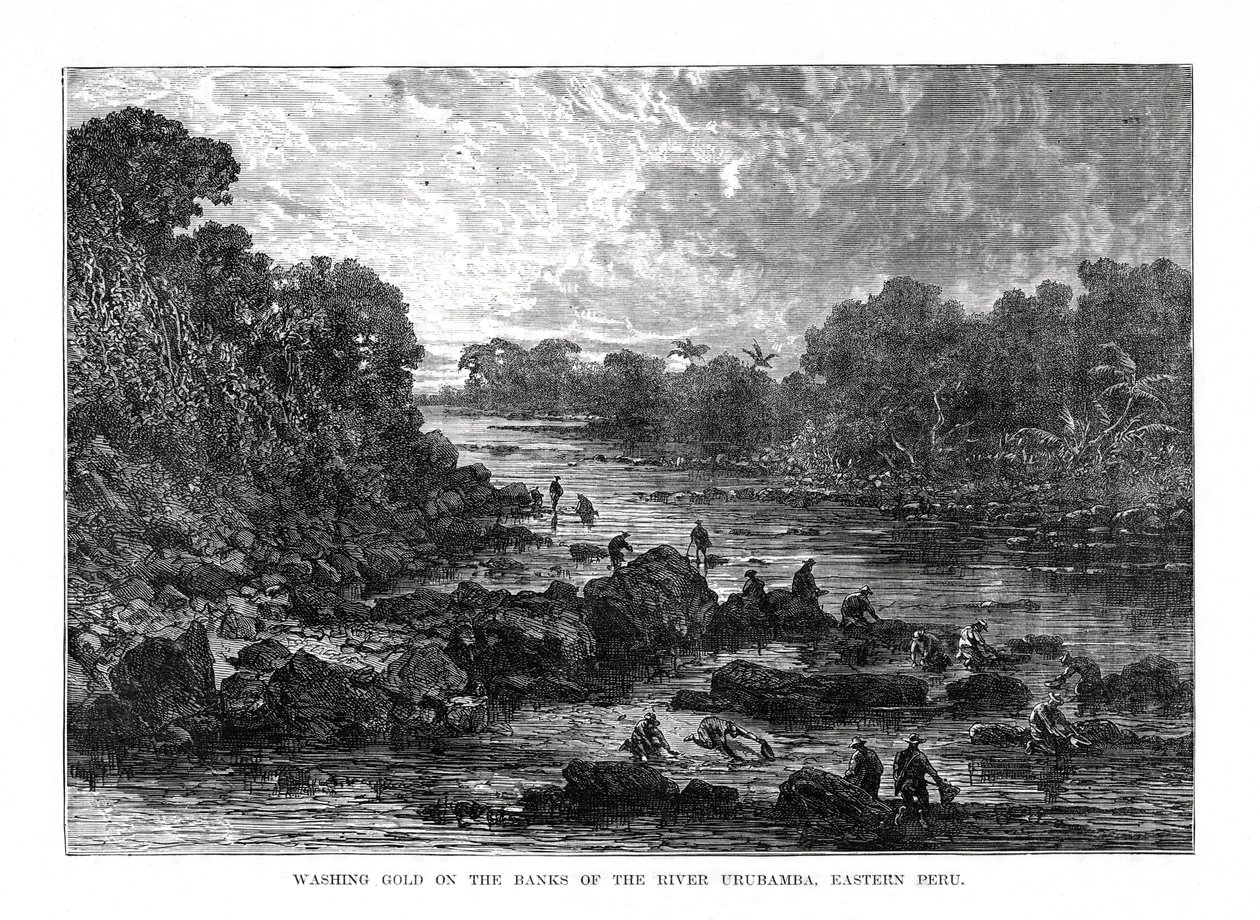غسل الذهب على ضفاف نهر أوروبامبا ، بيرو ، 1877 بواسطة غير معروف