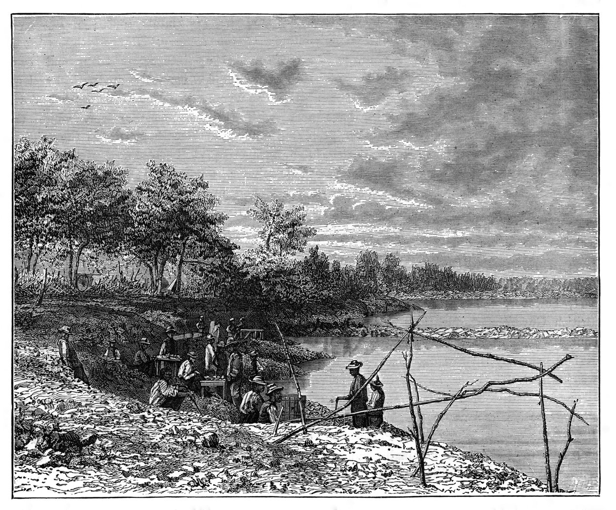 غسل الرمال للماس على ضفاف نهر فال ، جنوب أفريقيا ، c1890 بواسطة غير معروف