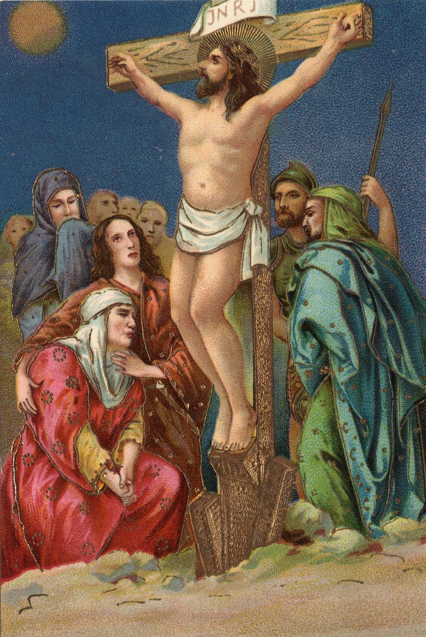 طريق الصليب - عبر الصليب - محطات الصليب: صلب ، المحطة الثانية عشرة ، يموت يسوع على الصليب Chromolithography المجموعة الخاصة بواسطة غير معروف