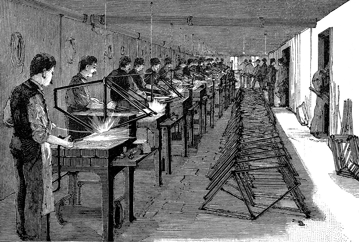 لحام إطارات الدراجات في مصنع أمريكي ، 1900 بواسطة غير معروف