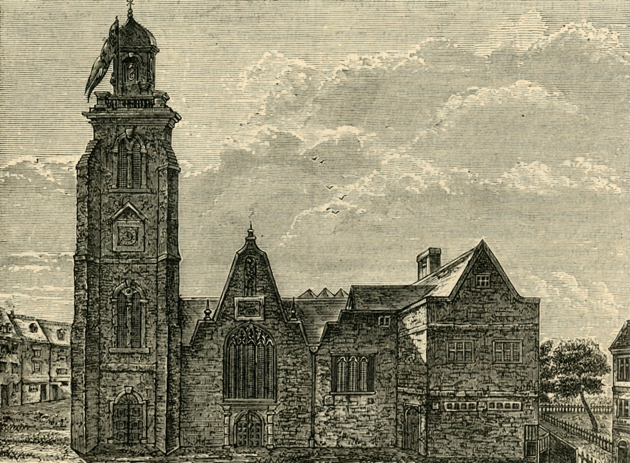 منظر غربي للكنيسة القديمة للقديس مارتينز إن ذا فيلدز ، تم هدمه عام 1721 ، 1881. بواسطة غير معروف
