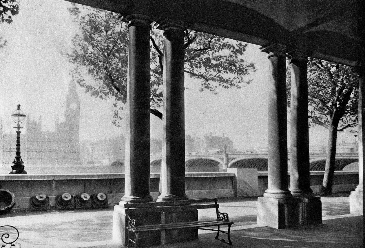 جسر وستمنستر وبيج بن من شرفة مستشفى سانت توماس ، 1926-1927 بواسطة غير معروف