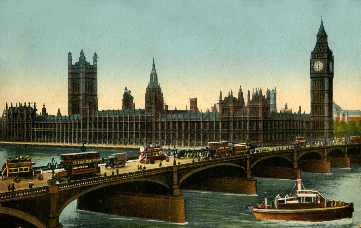 جسر وستمنستر وبيوت البرلمان ، لندن ، c1910. بواسطة غير معروف