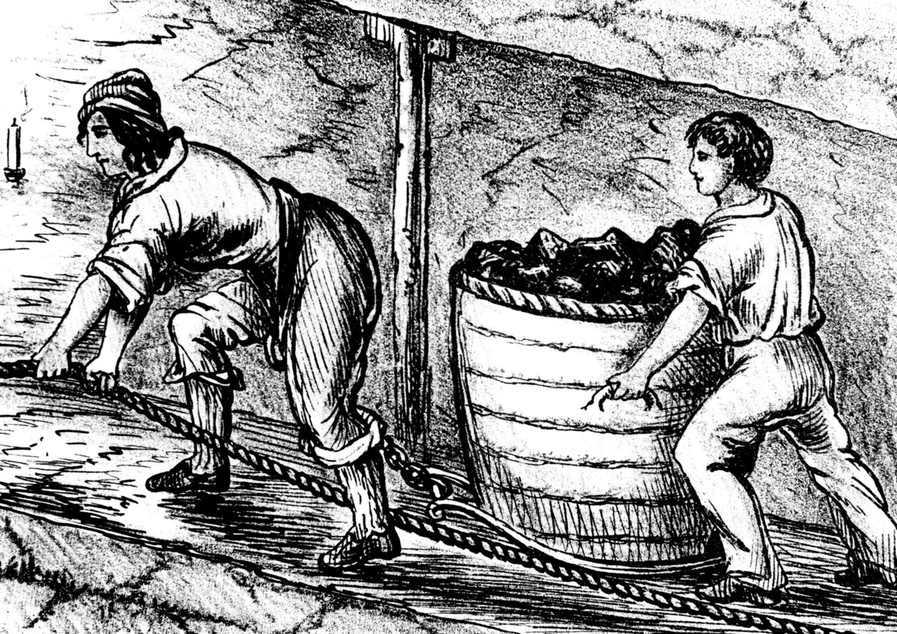 امرأة وصبي يعملان في منجم فحم ، بولتون ، لانكشاير ، 1848 بواسطة غير معروف