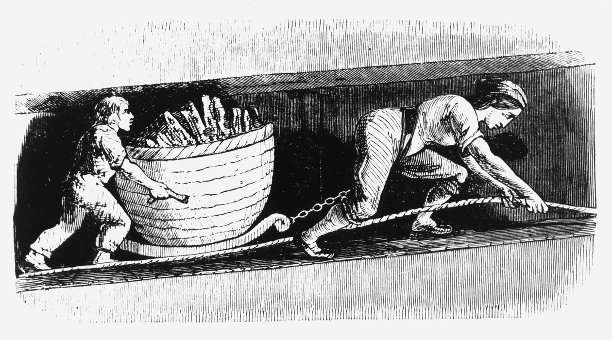 امرأة وفتى يرسمان منحنياً يحتوي على 3-4 قيراط من الفحم ، بولتون ، لانكشاير ، 1848 بواسطة غير معروف
