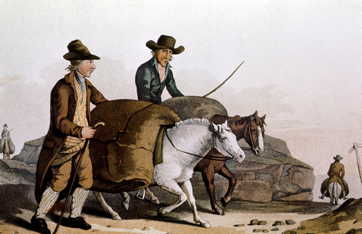 تاجر صوف يأخذ `` قطعًا '' من القماش إلى قاعة القماش في ليدز للبيع ، 1814 بواسطة غير معروف