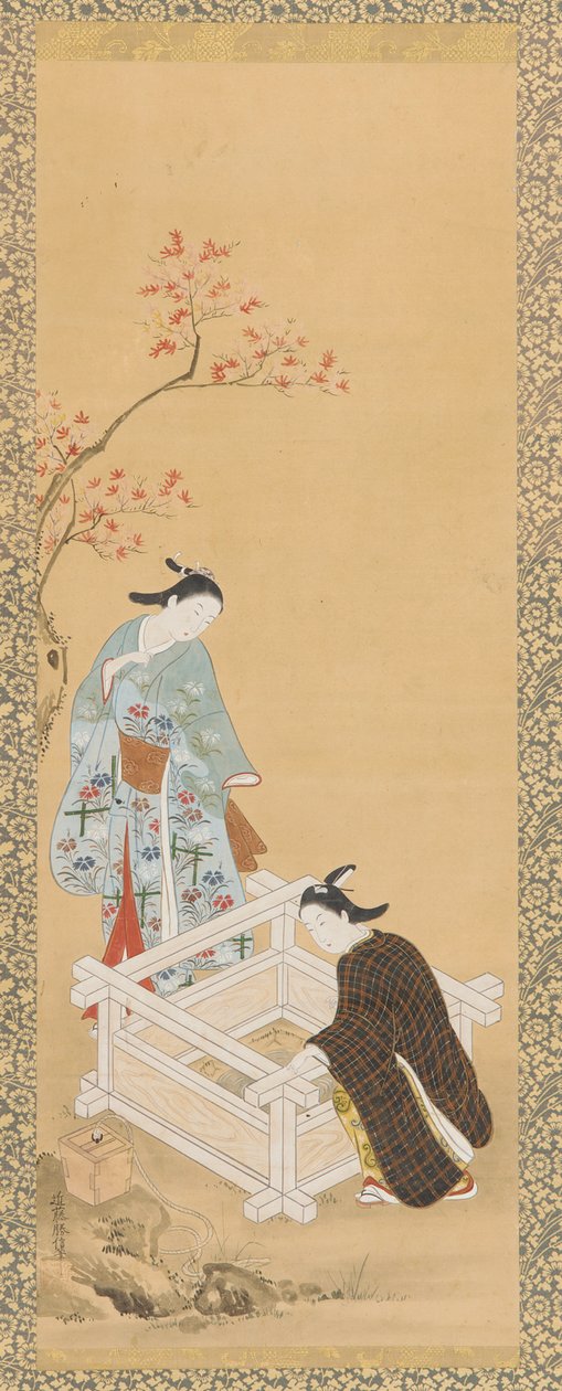 شاب وعذراء بالقرب من بئر ، فترة إيدو ، 1615-1868. بواسطة غير معروف