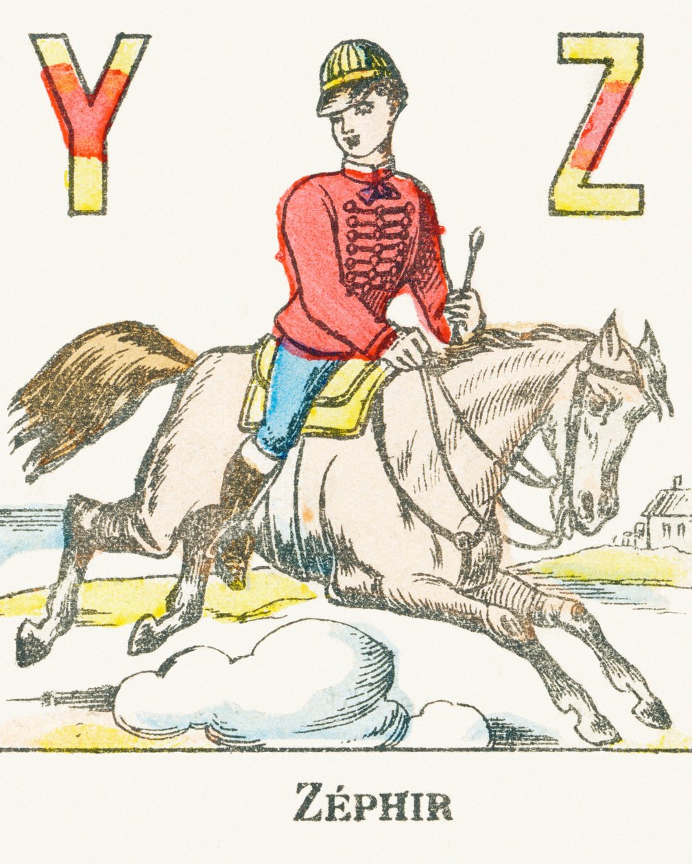 Z: Zephir ، متسابق يركض على حصانه المسمى Zephyr - Games Alphabet ، حوالي 1890 (نقش) بواسطة غير معروف