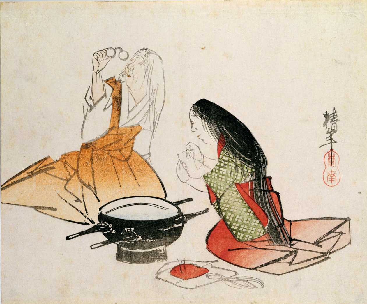 امرأة شابة تخييط إبرة بواسطة Chinnen (1792- 1851) ، حانة. ج 1830 ، (مقاس الشوبان ، طباعة لوح خشبي ملون) بواسطة غير معروف غير معروف