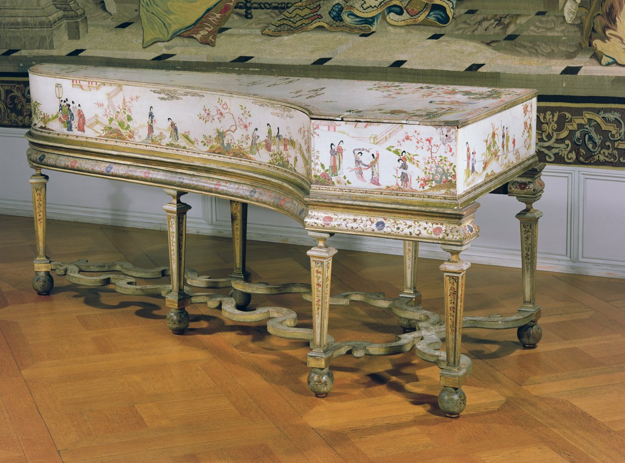 Harpsichord ، Chinoiserie أرقام على خلفية ورنيش أبيض بواسطة ورشة Dagly ، ربما جيرارد Dagly ، 1710 بواسطة غير معروف غير معروف