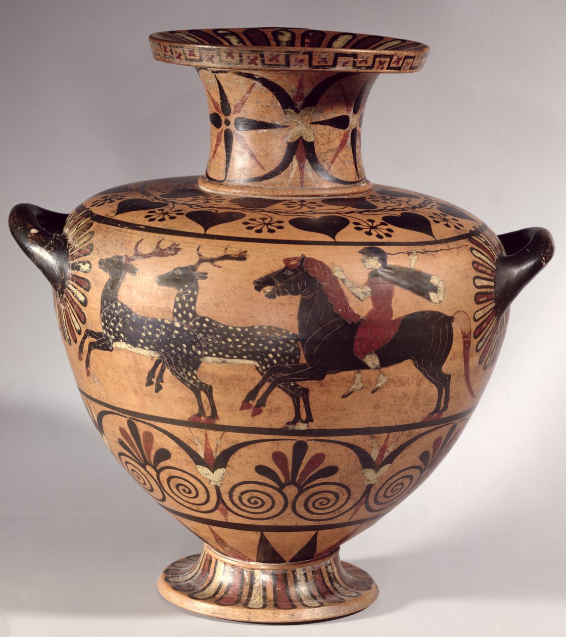 Hydria ، مشهد الصيد ، اليونانية القديمة ، الرقم الأسود الفترة الأترورية الأيونية ، c.540-530 قبل الميلاد (الفخار) بواسطة غير معروف غير معروف