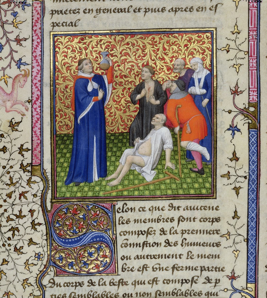 Ms.251 f.54v طبيب مع مرضاه ، من Des Proprietez des Choses ، ج .1415 بواسطة غير معروف غير معروف