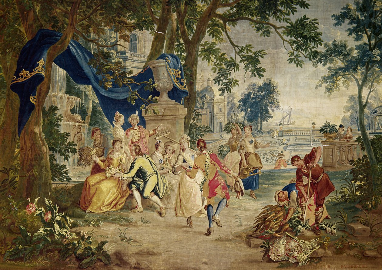 قرية Fete بعد D.Teniers ، المنسوجة من قبل LeClerc و J.Van der Borg ، أواخر القرن السابع عشر ، من المحتمل أن يكون لوكاس أتششلينج قد وضع المناظر الطبيعية بواسطة غير معروف غير معروف