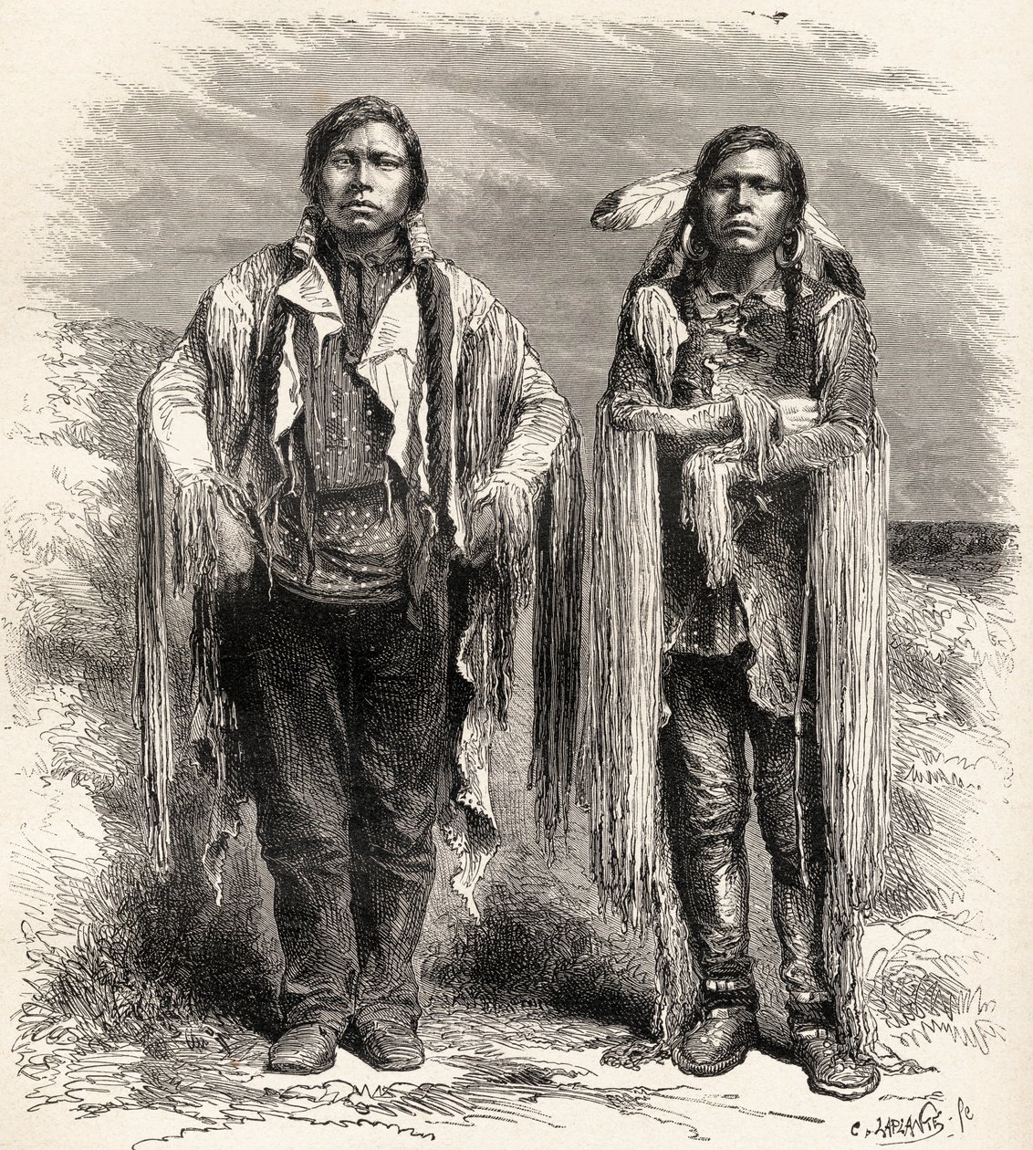 اثنان من الهنود Ute ، رسم توضيحي من "العالم في اليدين" ، نقشه تشارلز لابلانت (ت 1903) ، نشر عام 1878 بواسطة غير معروف غير معروف