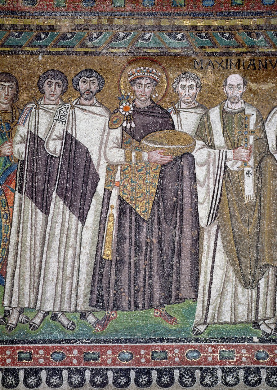 جستنيان الأول وحاشيته ، تفاصيل الإمبراطور ، حوالي 547 م بواسطة غير معروف غير معروف