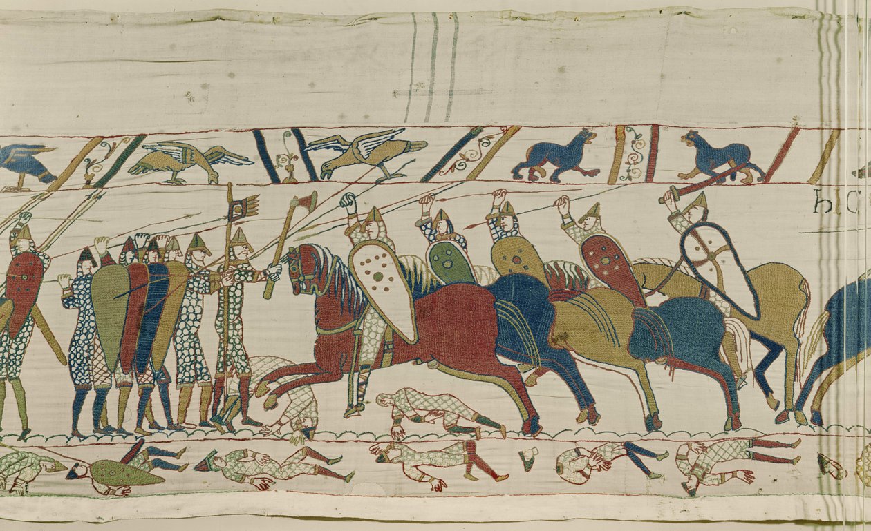 تعرض جدار الدرع الإنجليزي للهجوم وانضمت المعركة ، Bayeux Tapestry بواسطة غير معروف غير معروف
