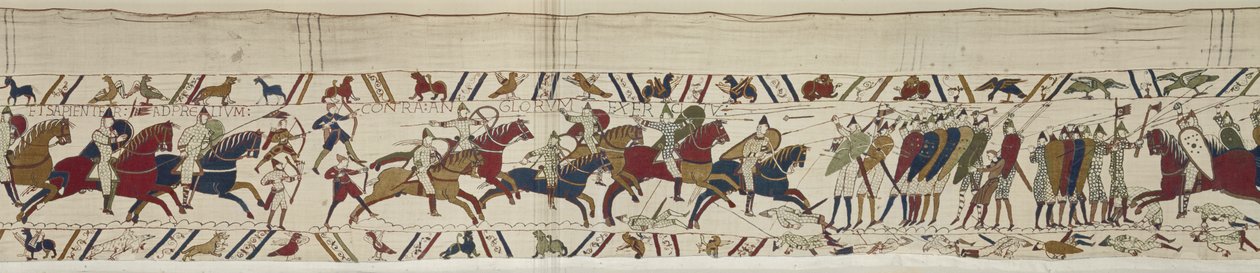 يهاجم سلاح الفرسان النورمان جدار الدرع الإنجليزي ويتم الانضمام إلى المعركة ، Bayeux Tapestry بواسطة غير معروف غير معروف