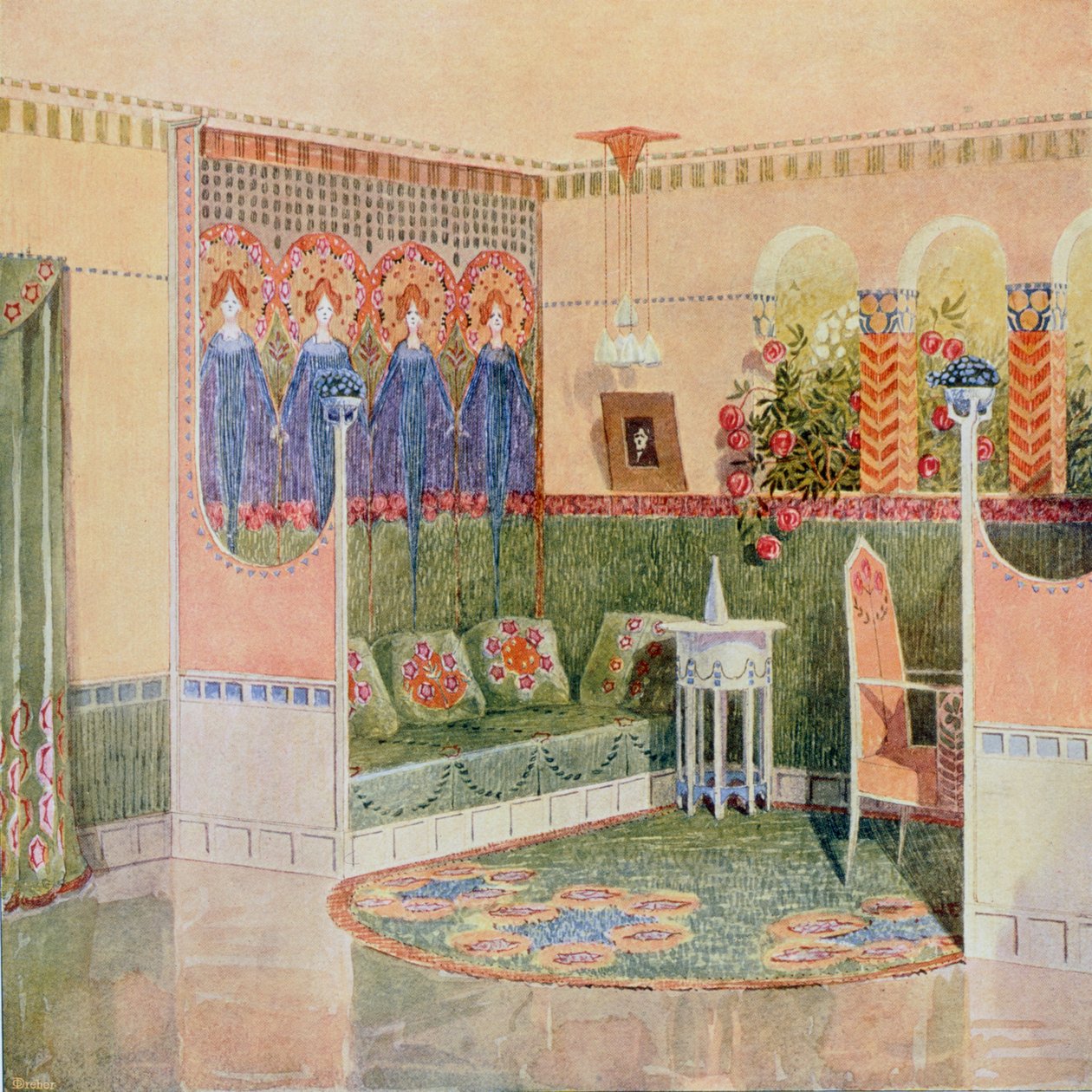 بودوار ، من فيلا في هلسنكي صممها الممارسة المعمارية Gesellius ، Lindgren & Saarinen ، من "Documents d" Art Moderne "، 1903 بواسطة غير معروف غير معروف