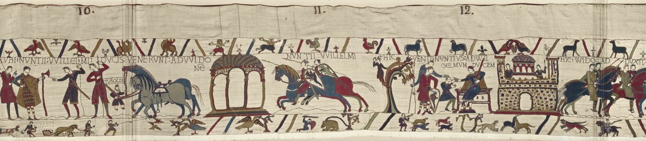 يتم إرسال المبعوثين من الدوق ويليام إلى Count Guy والعودة برسالة ، Bayeux Tapestry بواسطة غير معروف غير معروف