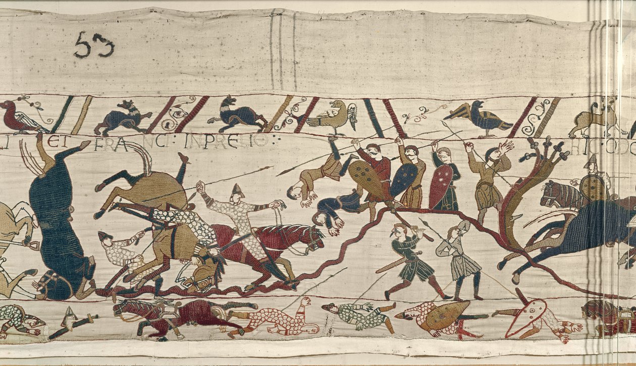 نورمان والإنجليزية يسقطان جنبًا إلى جنب في Battle ، Bayeux Tapestry بواسطة غير معروف غير معروف