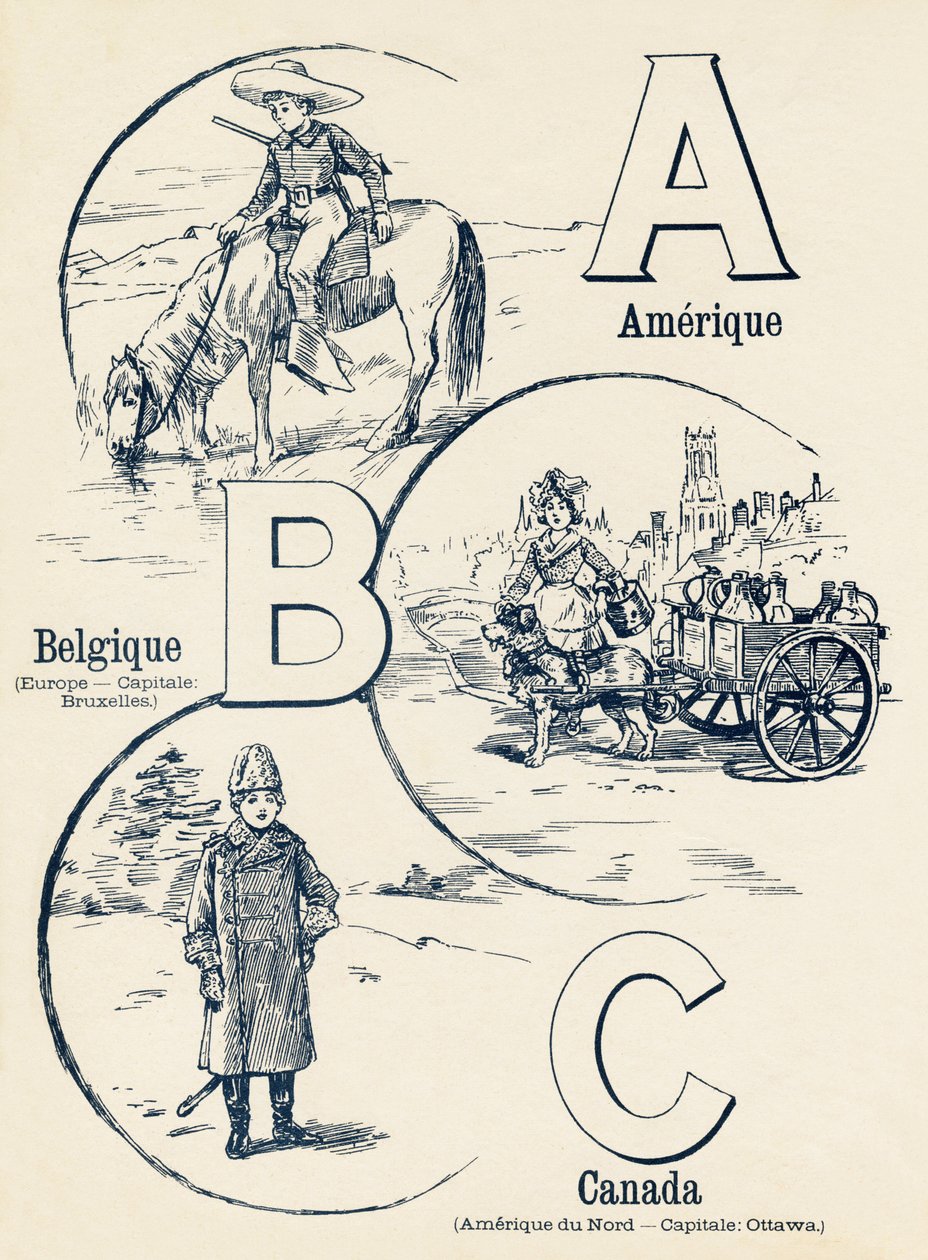 ABC: أمريكا ، بلجيكا ، كندا - عالمان ABC. Emile Guerin ، ناشر ، باريس ، حوالي عام 1900. الأبعاد: 27.5 × 21.5 سم بواسطة غير معروف