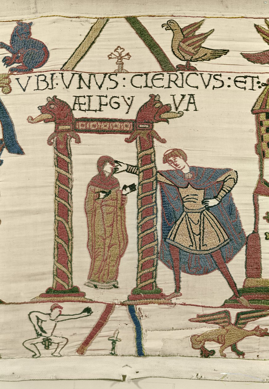 Aelfgyva مع كاهن ، Bayeux Tapestry (تطريز من الصوف على الكتان) بواسطة غير معروف