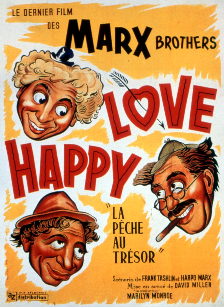 LOVE HAPPY ، ملصق الفيلم La peche au tresor ، بواسطة DAVIDMILLER مع الأخوة ماركس 1949 بواسطة غير معروف