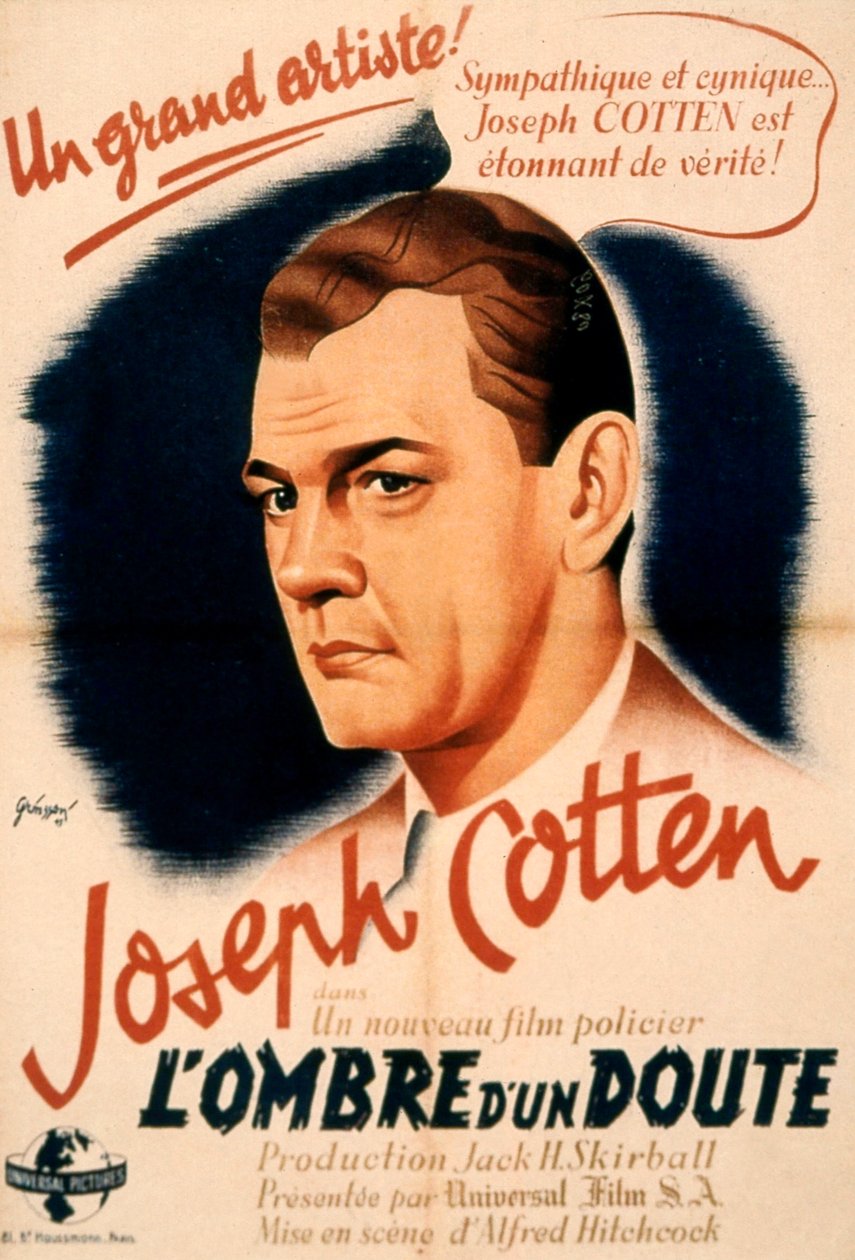 ظل ملصق فيلم مشكوك فيه لألفريدتشكوك مع جوزيف كوتين عام 1943 بواسطة غير معروف