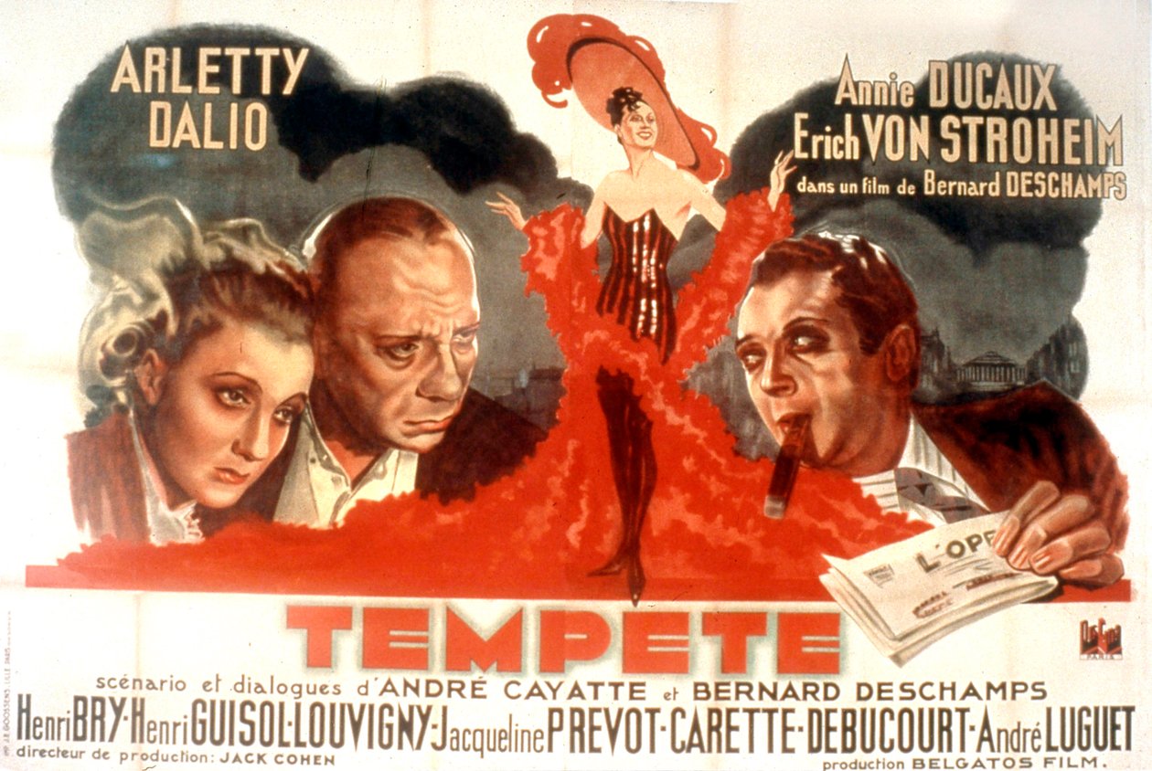 ملصق لفيلم Tempete بواسطة برنارد ديشامب مع Arletty Marcel Dalio Annie Ducaux و Erich Von Stroheim 1940 بواسطة غير معروف