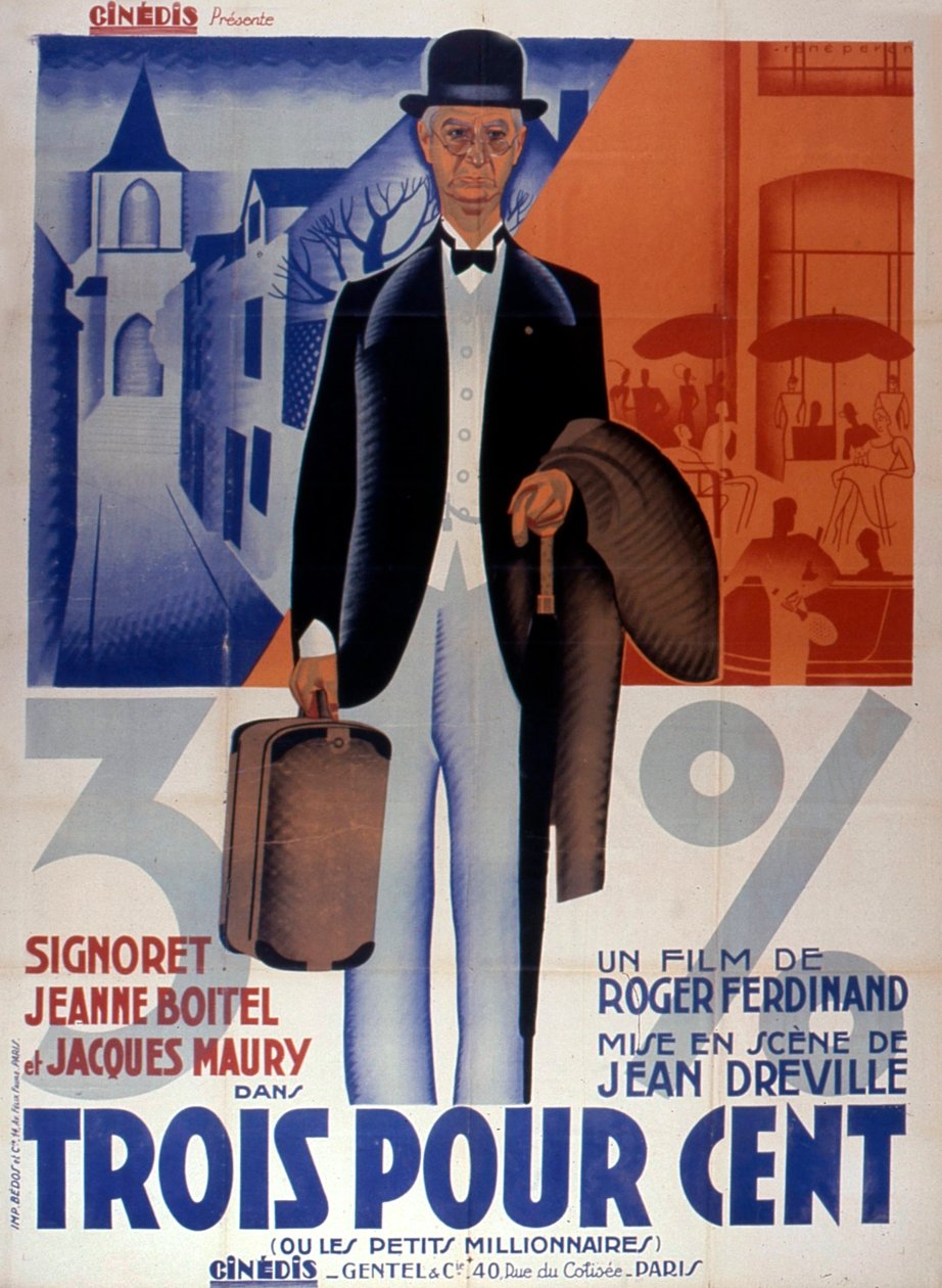 ملصق فيلم ثلاثة بالمائة من جان دريفيل 1933 في فرنسا بواسطة غير معروف