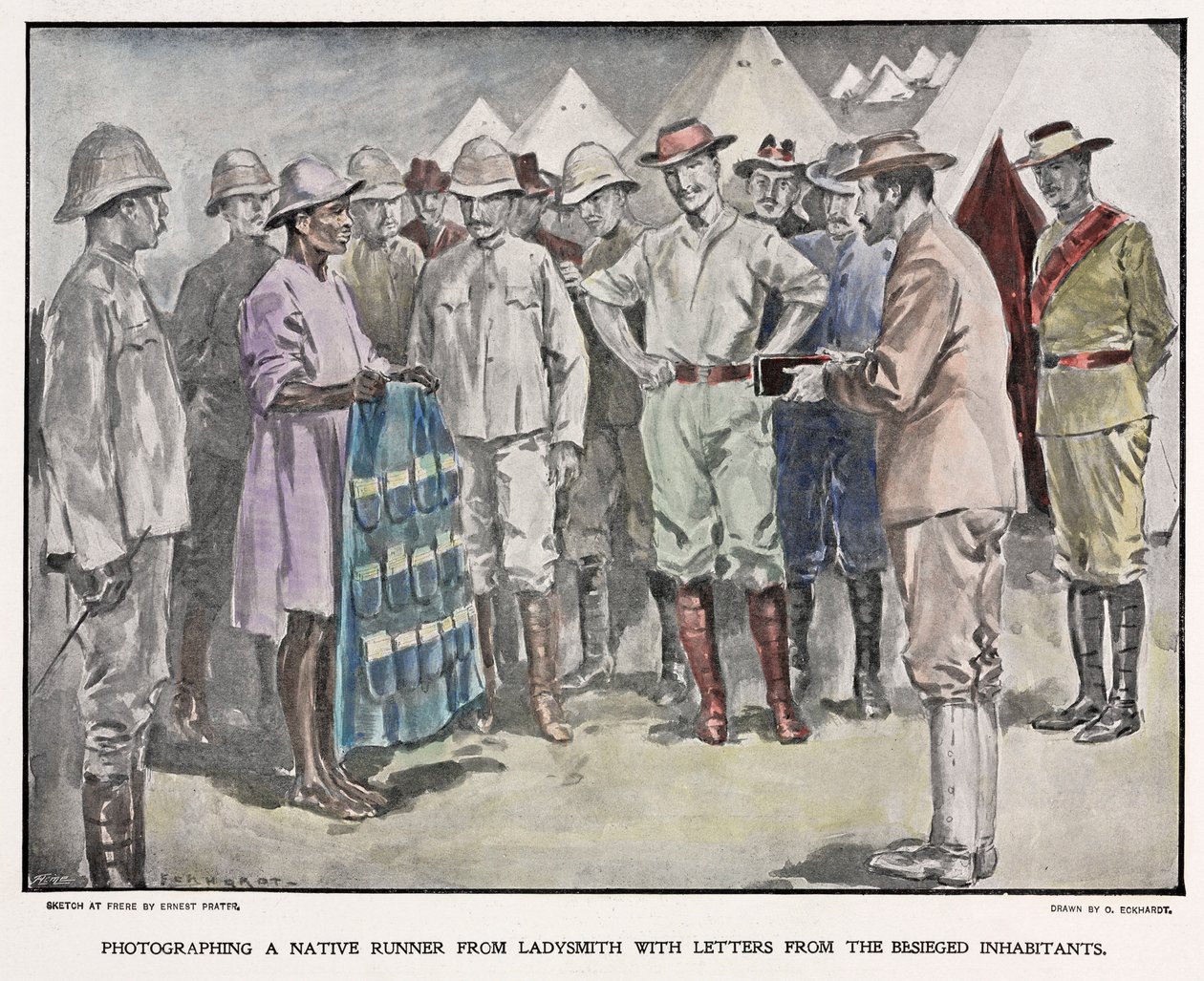 أفريقي يسلم رسائل للجنود البريطانيين خلال حرب البوير عام 1900 بواسطة غير معروف