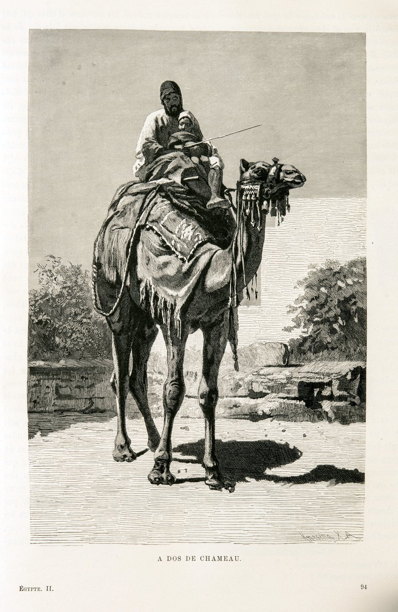 مصري وطفله على جمل - رسم من أطلس مصر بواسطة غير معروف