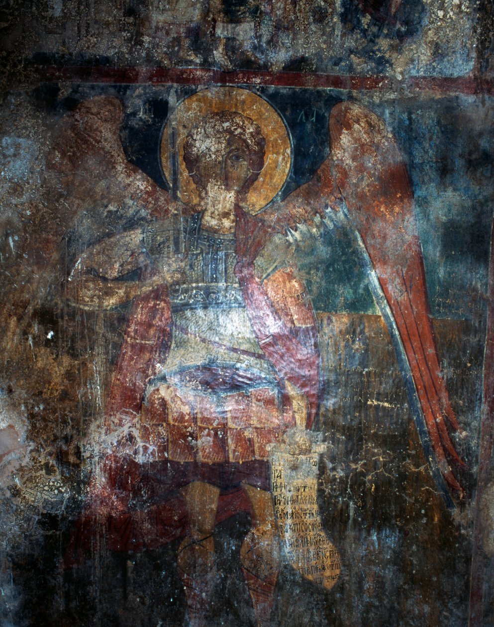 Angel, fresco in Byzantine church of Agios Constantinos and Agia Eleni, Voukolies, Crete, Greece (photo) بواسطة جي بي وبراون جيه وروبوتام