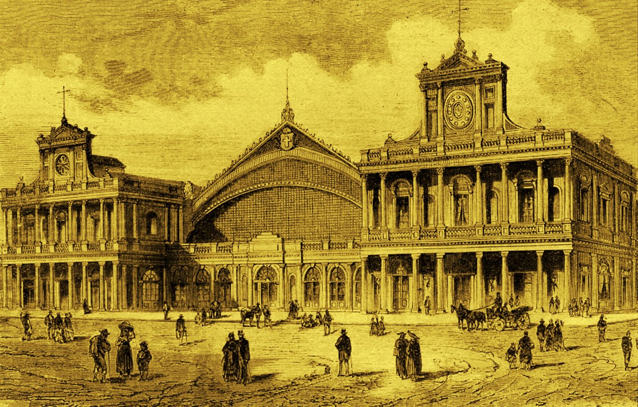 محطة سكة حديد أنهالت في برلين، حوالي عام 1880 بواسطة فنان غير معروف