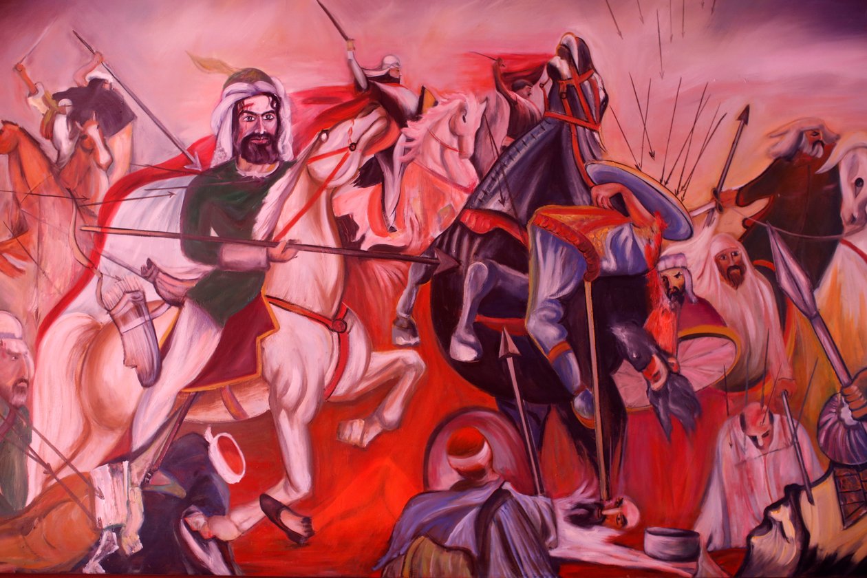 Bektachi (Bektashi) tekke في Gjakove ، كوسوفو. لوحة تصور معركة كربلاء. (صورة فوتوغرافية) بواسطة غير معروف