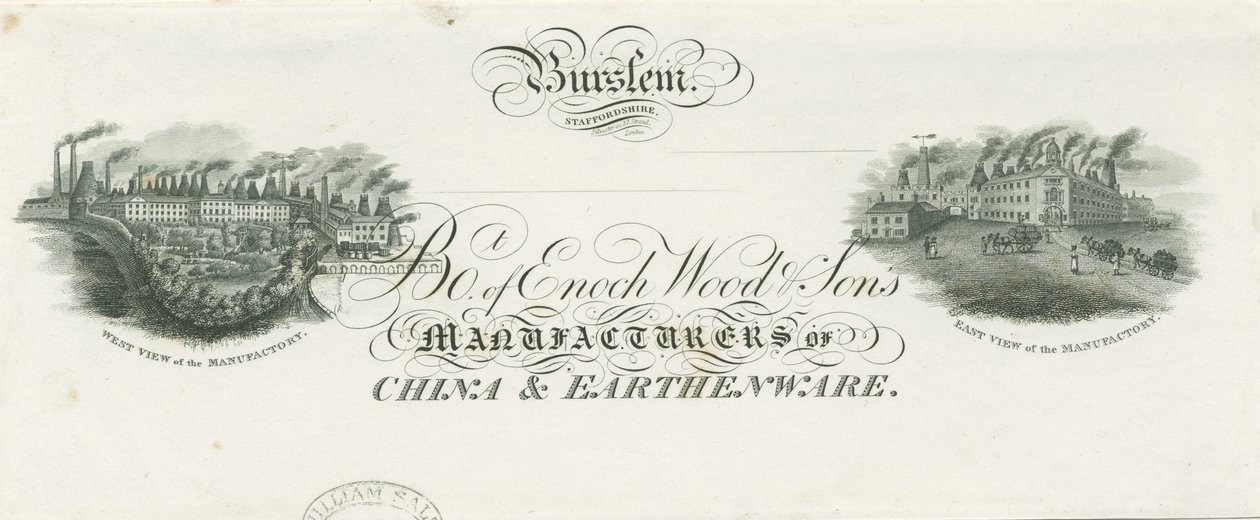 Burslem - عنوان قانون شركة Enoch Wood & Sons: engraving، nd [؟ 19th cent] بواسطة غير معروف