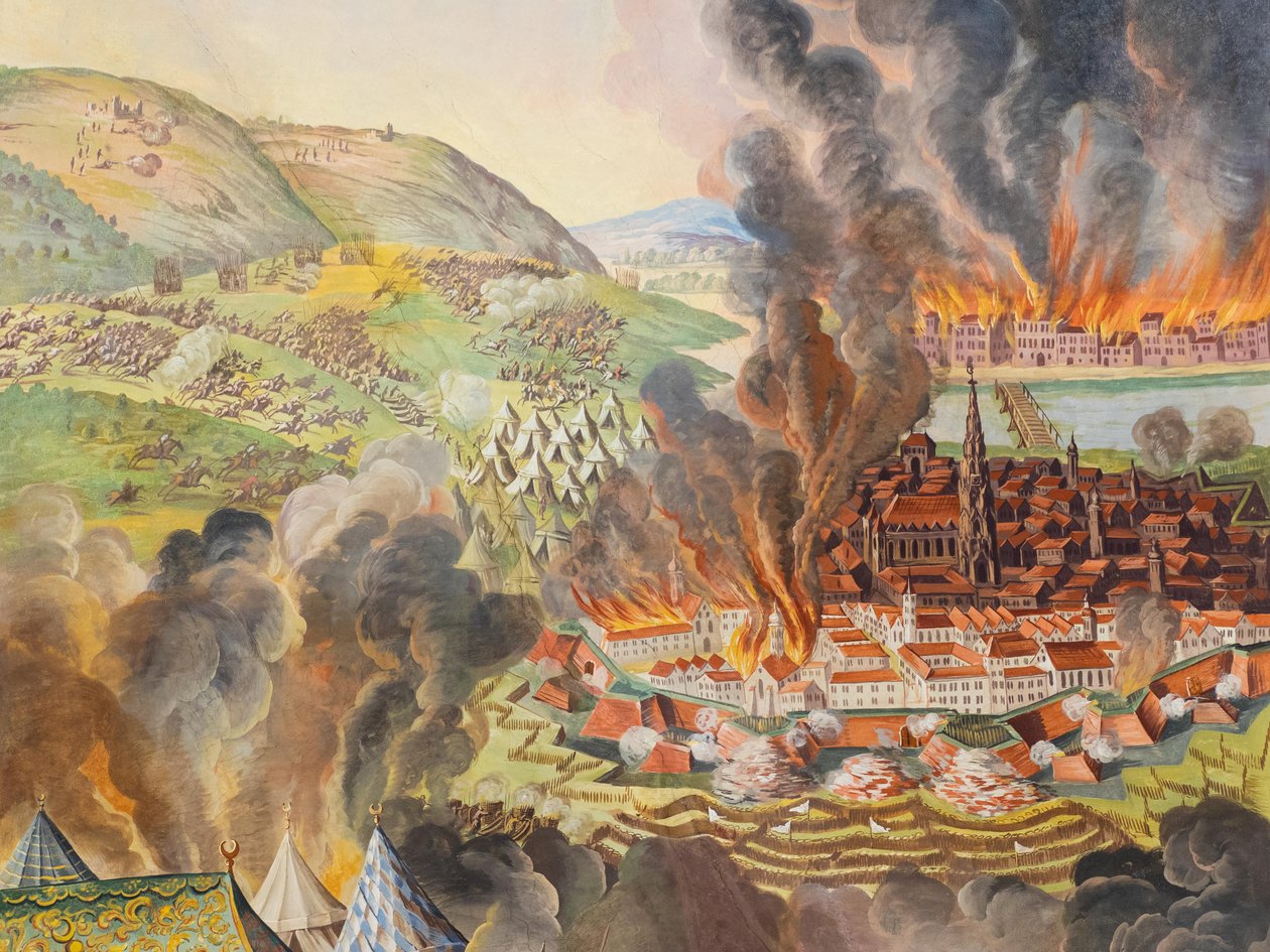 لوحة جدارية على السقف في الممر الجانبي لكنيسة سانت كاترين ، إيقاف تشغيل فيينا في عام 1683 ، ضريح هابسبورغ ، غراتس ، ستيريا ، النمسا ، أوروبا (صورة) بواسطة فنان غير معروف