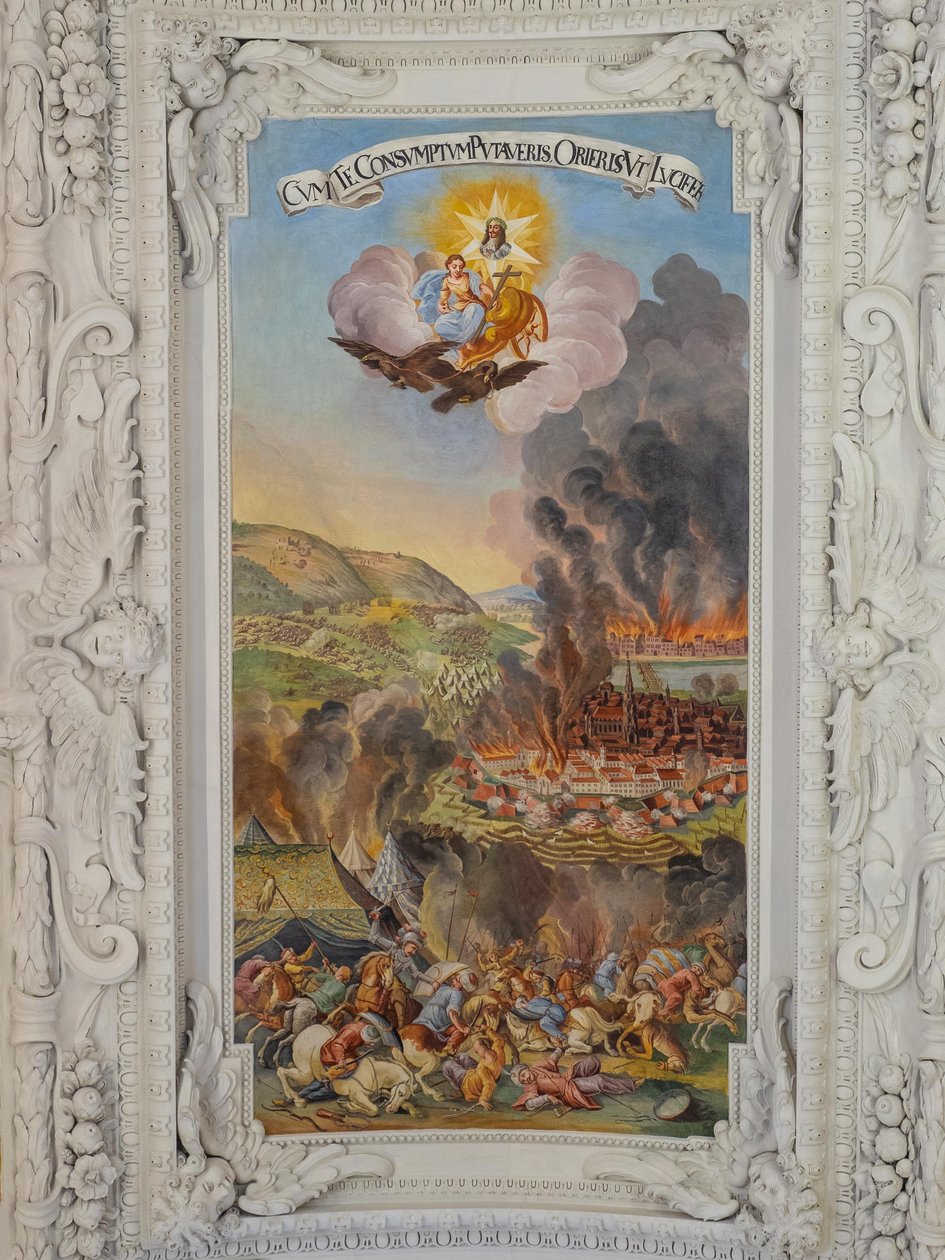 لوحة جدارية على السقف في الممر الجانبي لكنيسة سانت كاترين ، إيقاف تشغيل فيينا في عام 1683 ، ضريح هابسبورغ ، غراتس ، ستيريا ، النمسا ، أوروبا (صورة) بواسطة فنان غير معروف