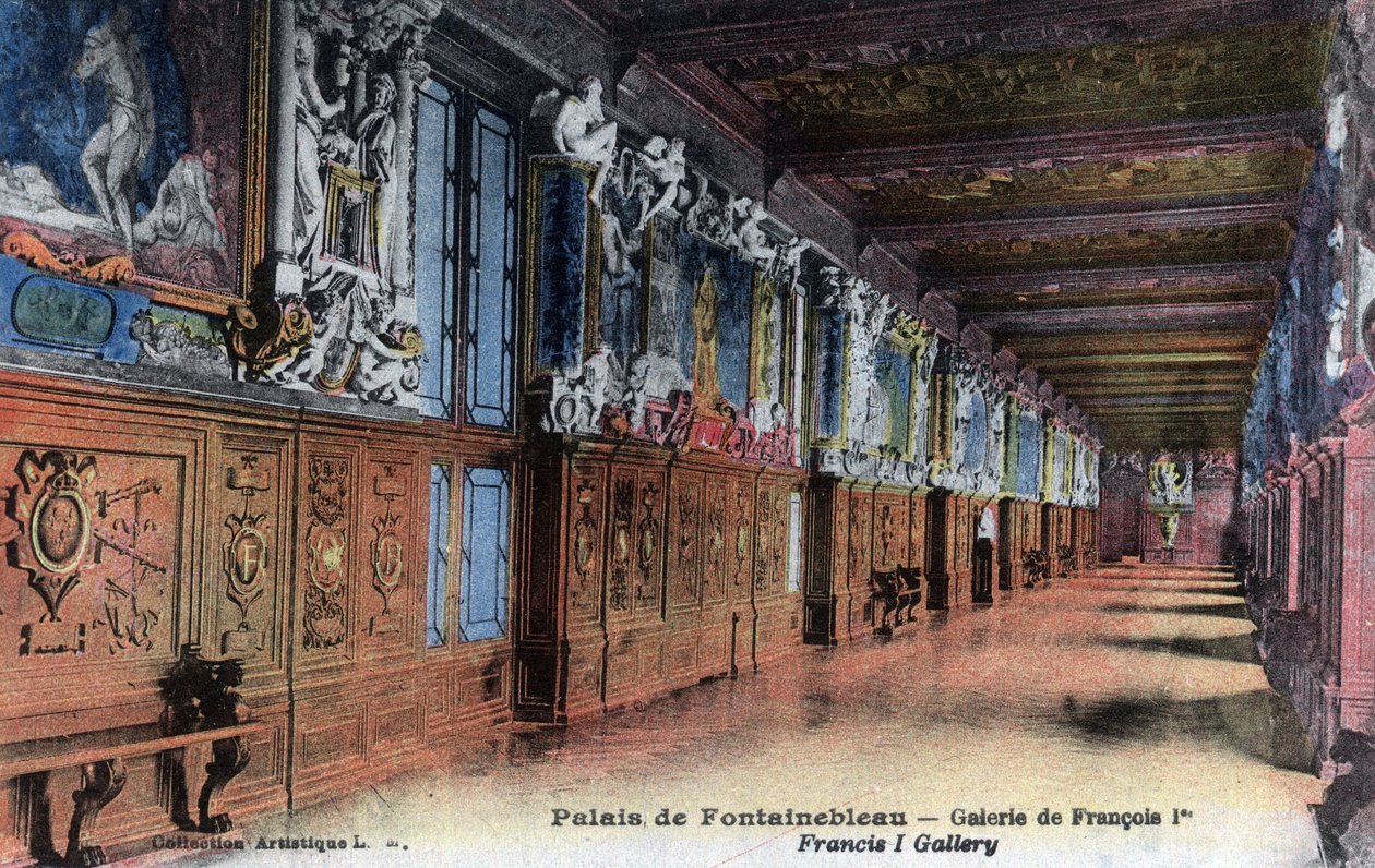 Chateau de Fontainebleau: معرض فرانسوا الأول (1494-1547) - بطاقة بريدية أواخر القرن التاسع عشر وأوائل القرن العشرين بواسطة فنان غير معروف