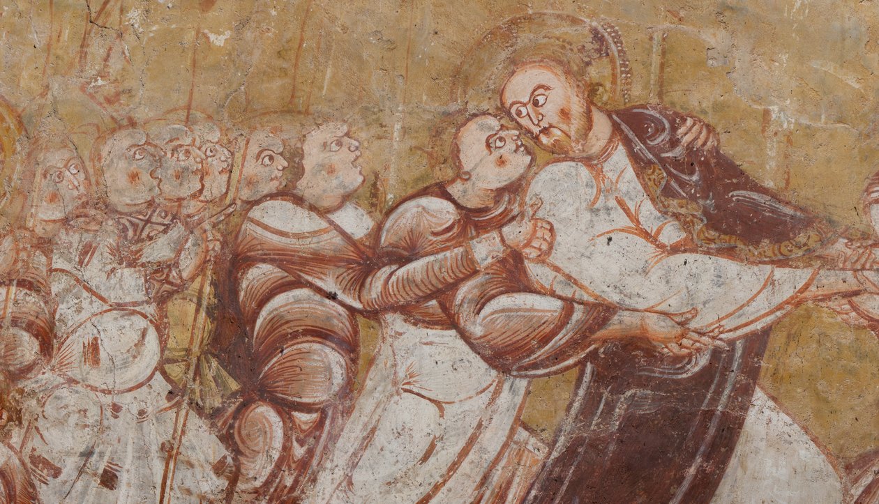 الكنيسة (Église Saint-Martin). الداخلية. اللوحات الجدارية (فريسكو). الجدار الشمالي للجوقة. التفاصيل. القبض على المسيح. القرن الثاني عشر. بواسطة غير معروف